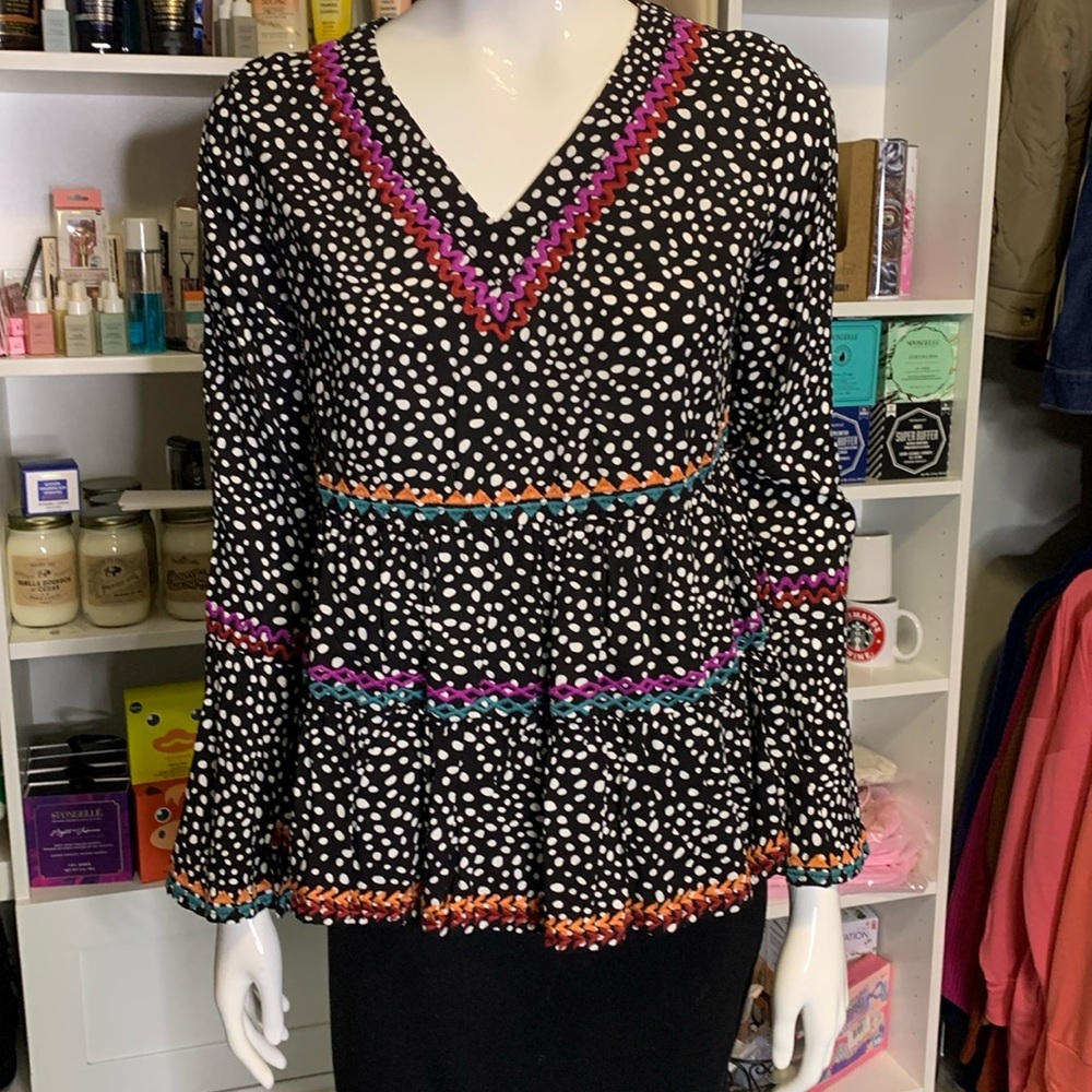 Savanna Jane Embroidered Bell Sleeve Boho Top